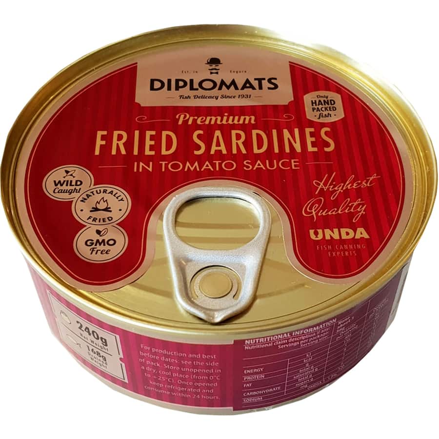 Diplomats Sardines Fried In Tomato Sauce Tear tab can 240g