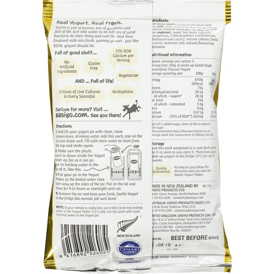 Easiyo Yoghurt Base Greek Style Passionfruit Sachet 230g