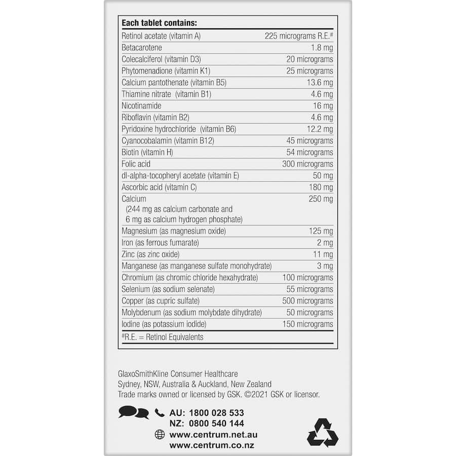 Centrum For Men 50+ Daily Multivitamin Supplements Tablets 90pack