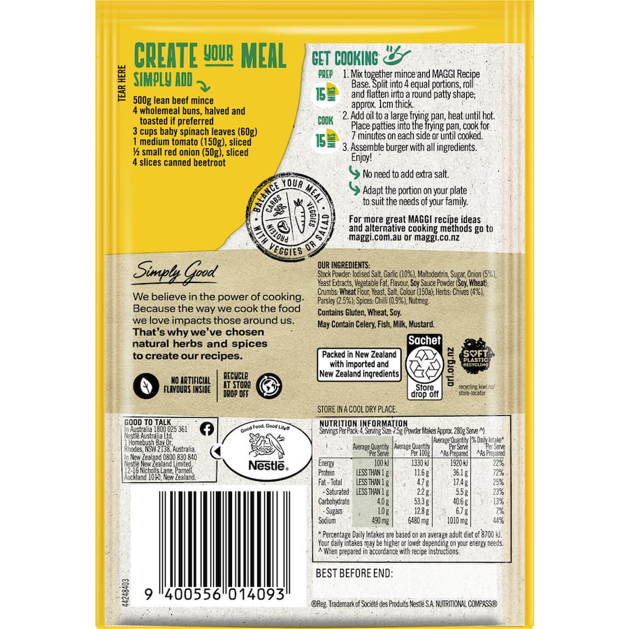 Maggi Recipe Base Best Ever Beef Burger Sachet 30g