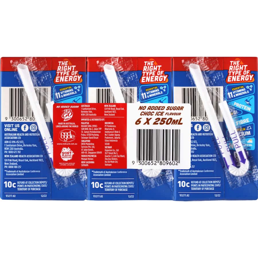 Sanitarium Up & Go Liquid Breakfast Chocolate No Added Sugar 6pk 250mL