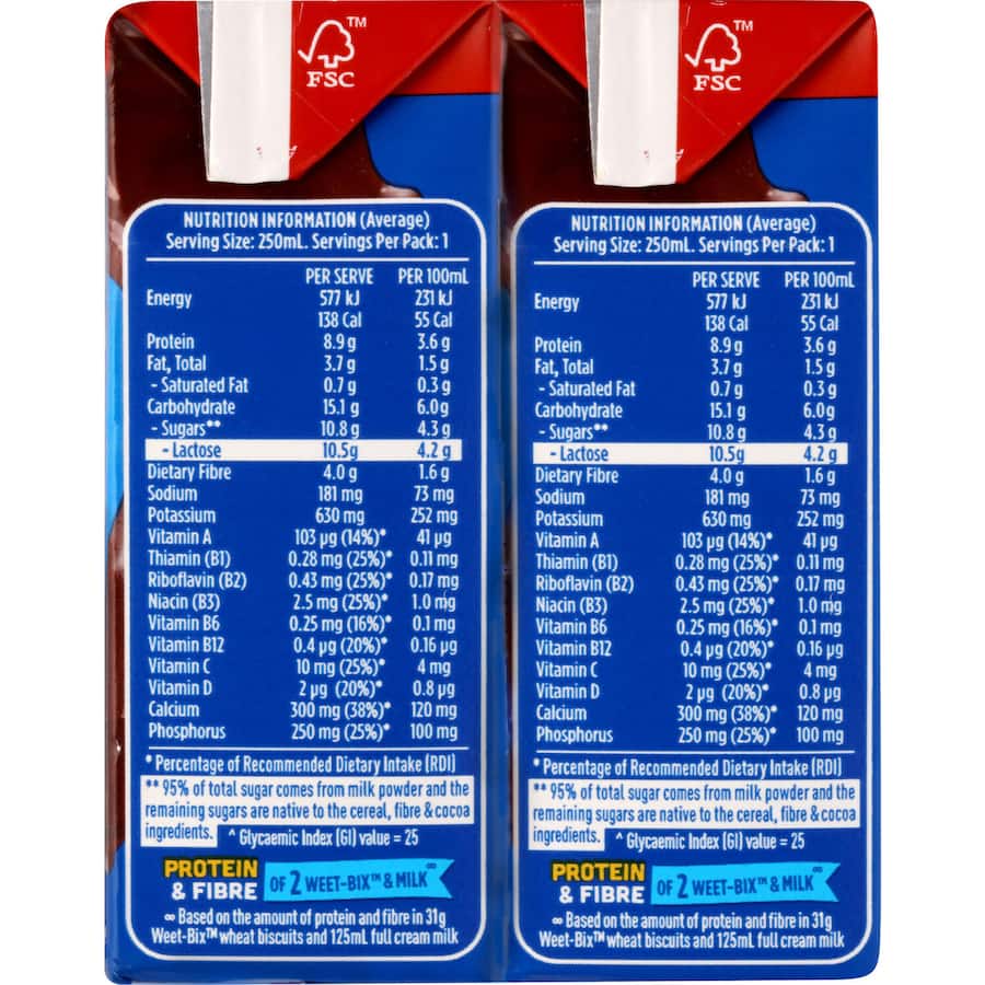 Sanitarium Up & Go Liquid Breakfast Chocolate No Added Sugar 6pk 250mL