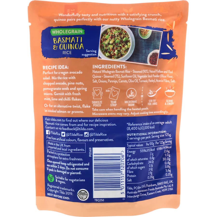 Tilda Steamed Rice Brown Basmati & Quinoa Pouch 250g