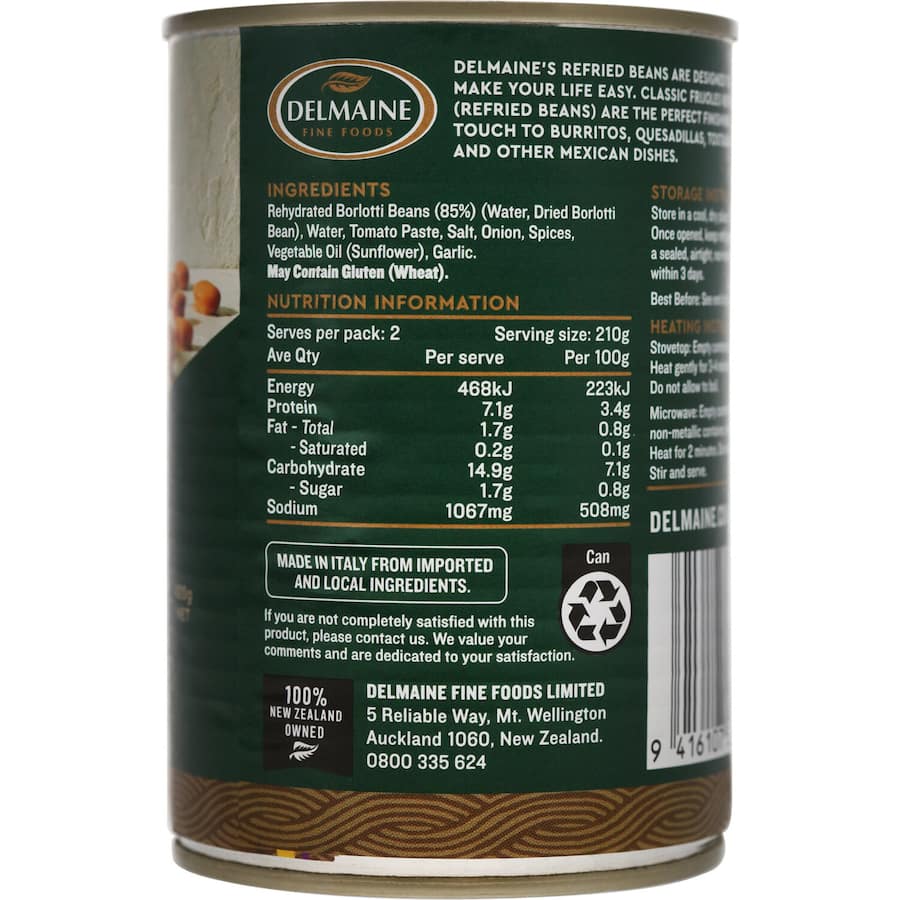 Delmaine Beans Refried Can 420g