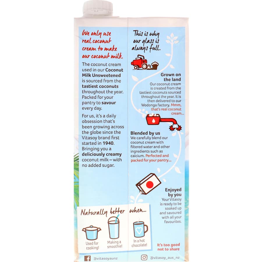 Vitasoy Coconut Milk Unsweetened Carton 1L