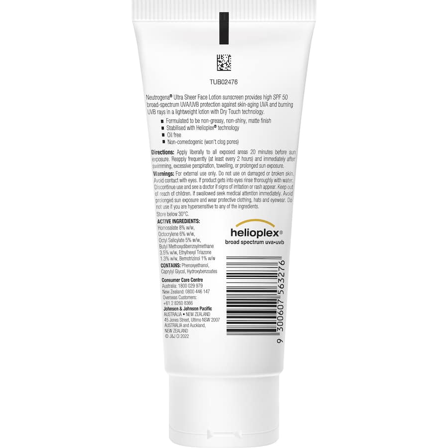 Neutrogena Ultra Sheer Sunscreen Face Lotion Spf 50+ 88mL