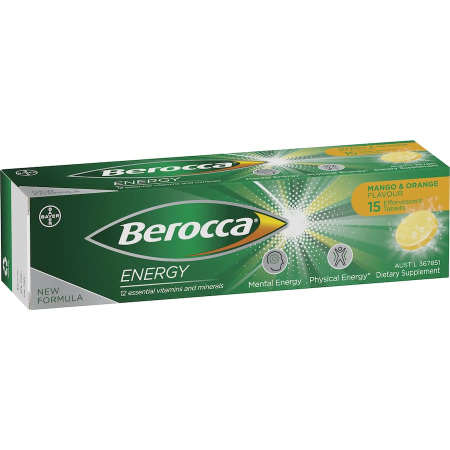 Berocca Performance Effervescent Energy Vitamin C Mango & Orange Pack 15 tabLets