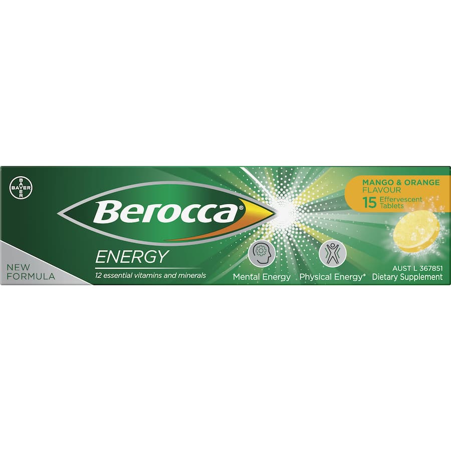 Berocca Performance Effervescent Energy Vitamin C Mango & Orange Pack 15 tabLets