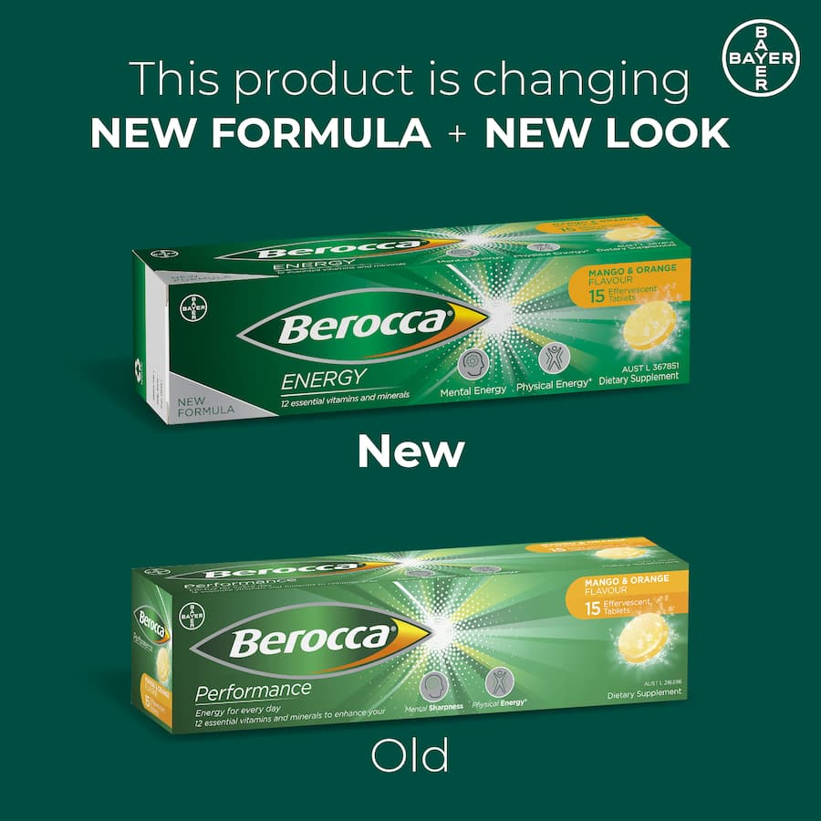 Berocca Performance Effervescent Energy Vitamin C Mango & Orange Pack 15 tabLets