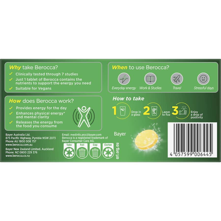 Berocca Energy Effervescent Tablets Vitamin C Mango & Orange 30pack