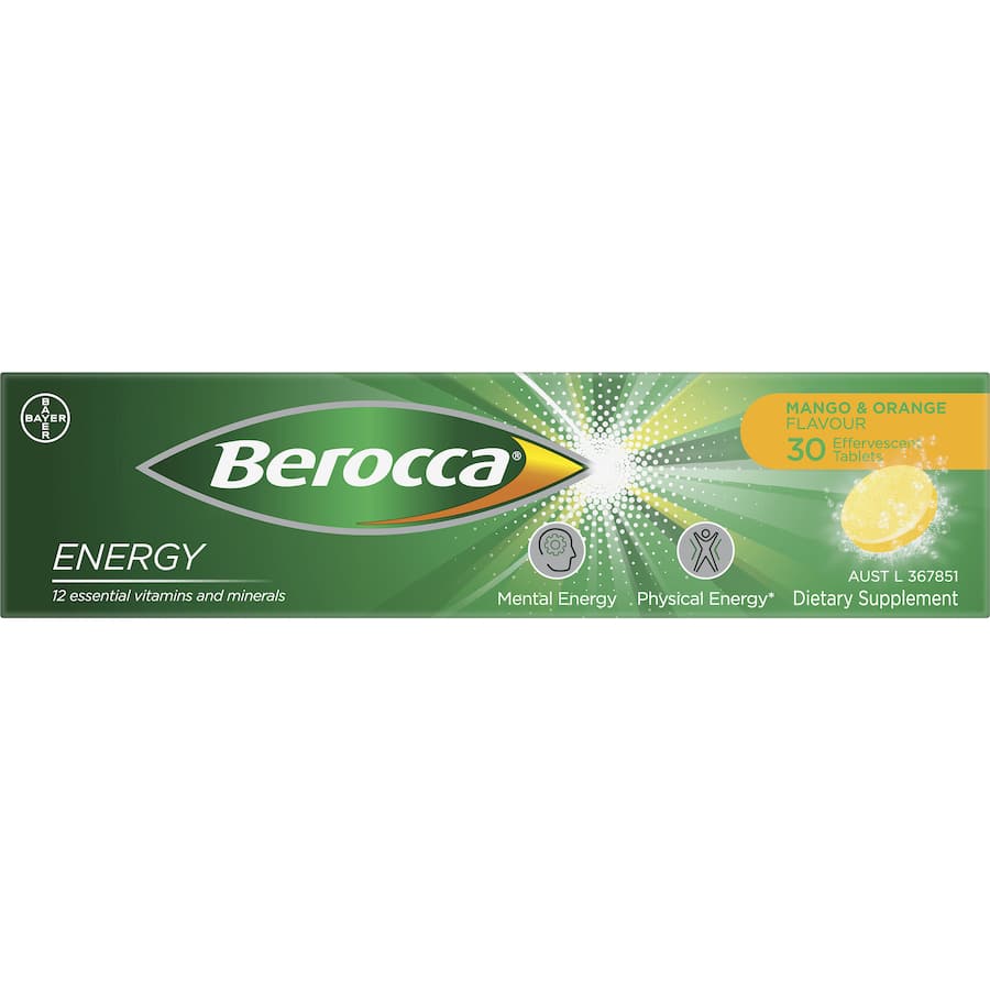 Berocca Energy Effervescent Tablets Vitamin C Mango & Orange 30pack