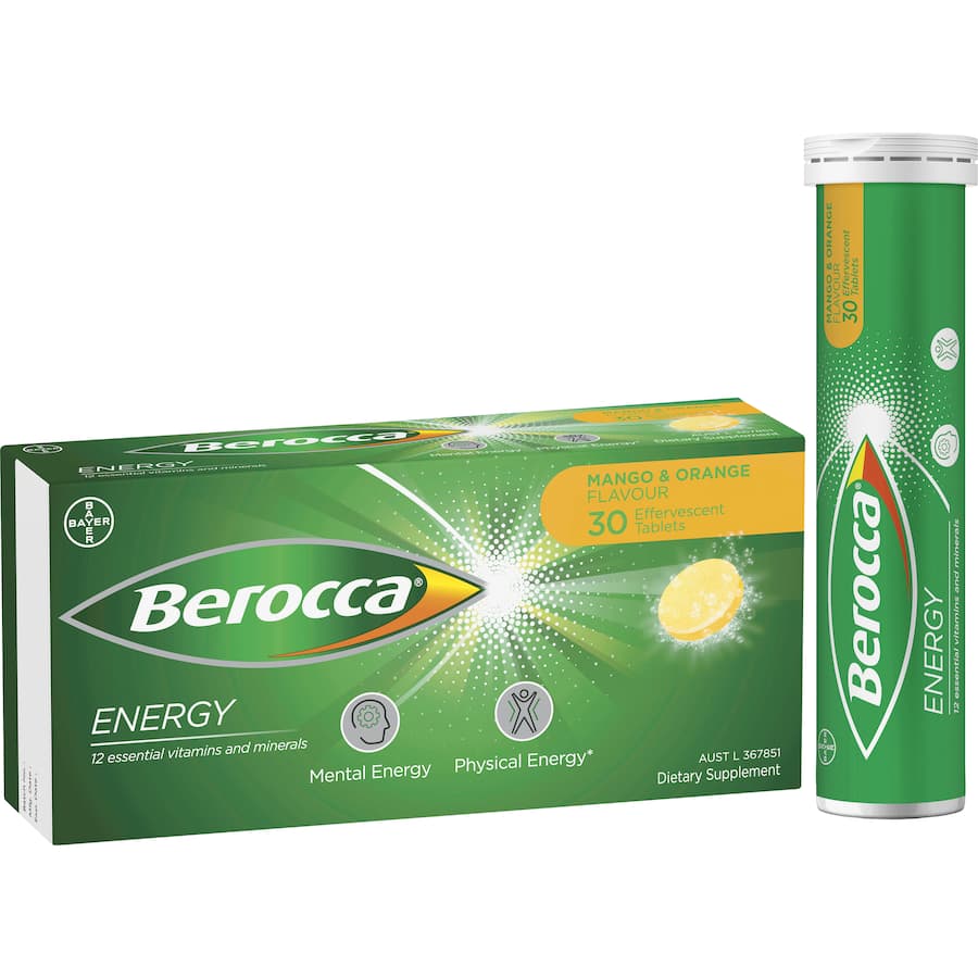 Berocca Energy Effervescent Tablets Vitamin C Mango & Orange 30pack