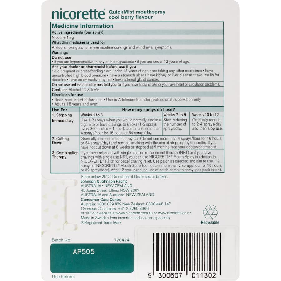 Nicorette Quick Smoking Remedy Mist Berry 13.2mL