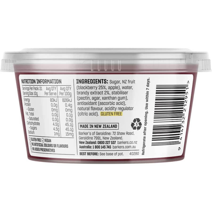 Barkers Fruit For Cheese Fruit Paste Blackberry & Brandy 210g