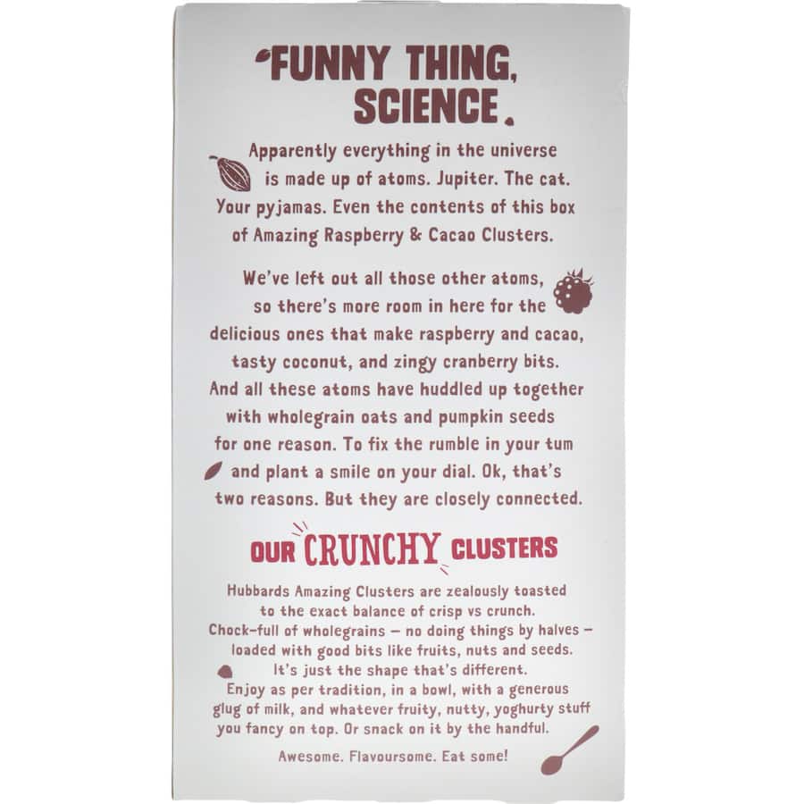 Hubbards Amazing Clusters Cereal Raspberry & Cacao 500g