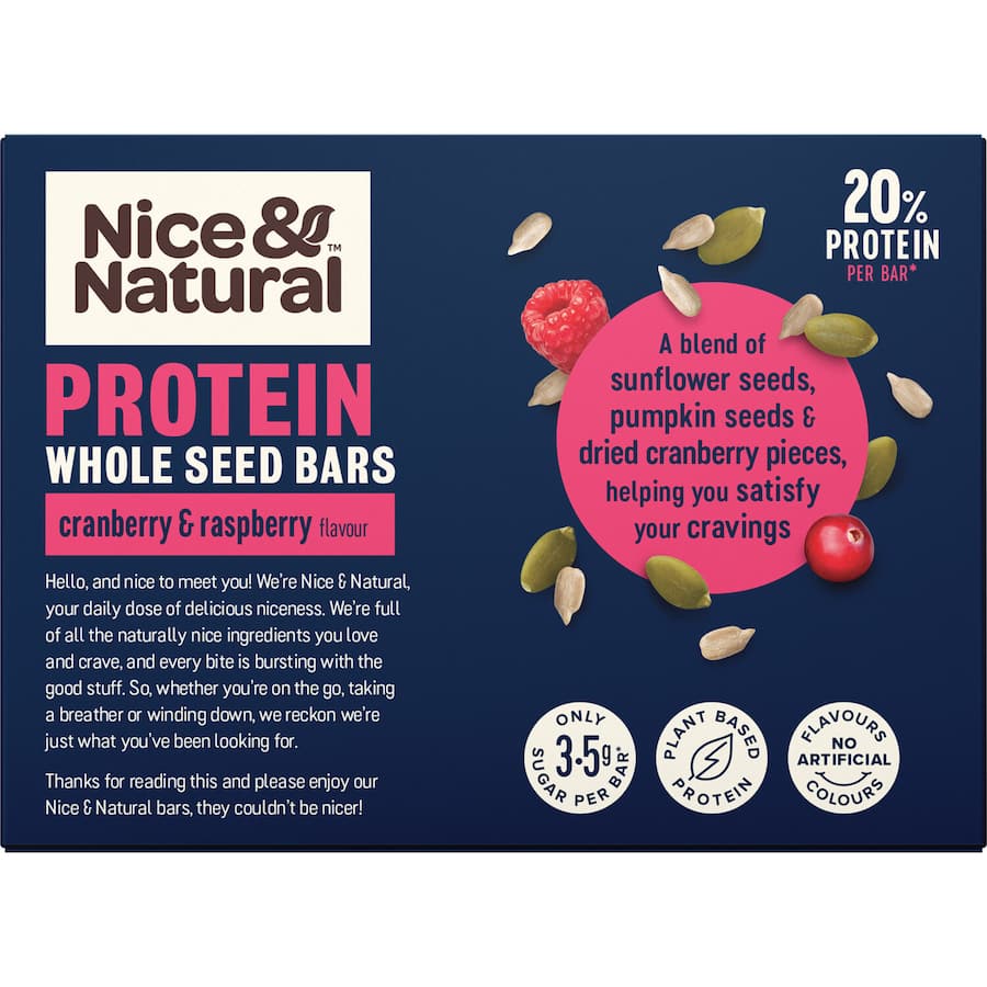 Nice & Natural Protein Nut Bars Wholeseed Cranberry Raspberry 5pk 150g