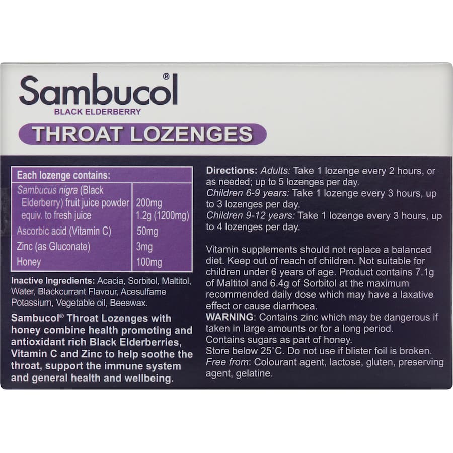 Sambucol Throat Lozenges Black Elderberry With Honey 20pack