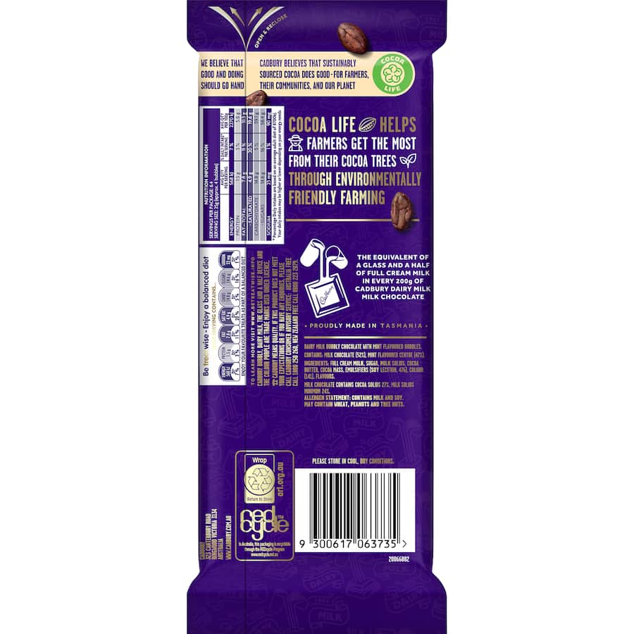 Cadbury Chocolate Dairy Milk Bubbly Mint 160g