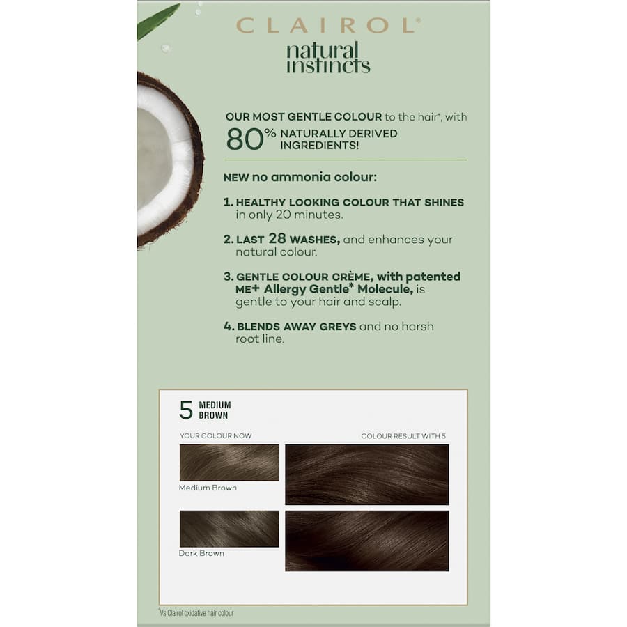 Clairol Natural Instincts Hair Colour Hazelnut 5 Medium Brown 1pack