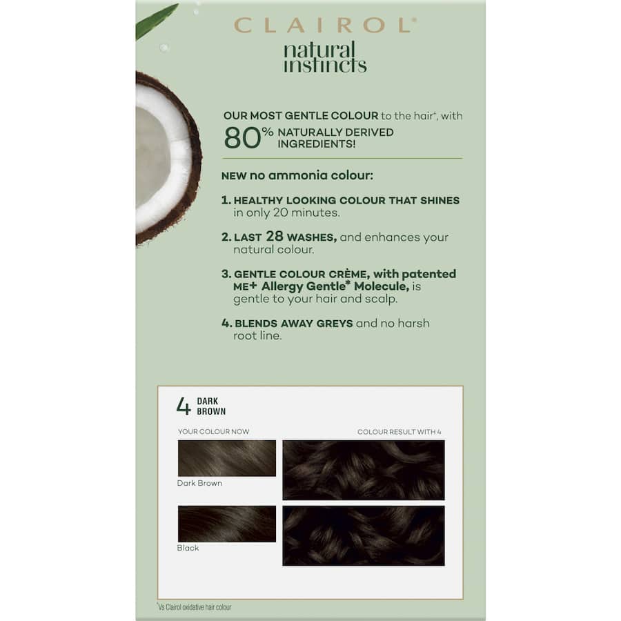Clairol Natural Instincts Hair Colour Nutmeg 4 Dark Brown 1pack