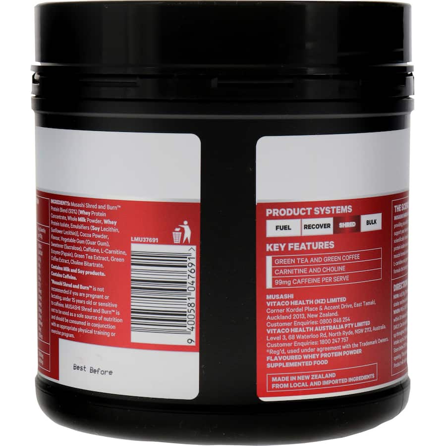 Musashi Shred & Burn Protein Powder Chocolate 340g