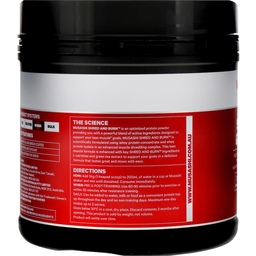 Musashi Shred & Burn Protein Powder Chocolate 340g