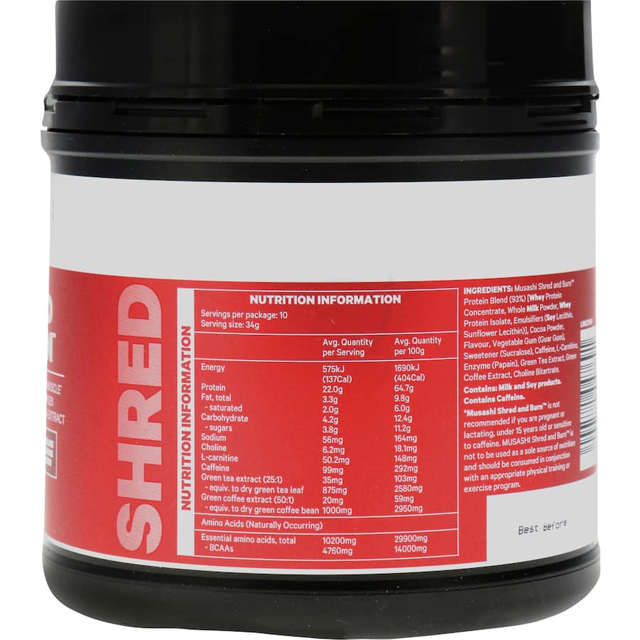 Musashi Shred & Burn Protein Powder Chocolate 340g