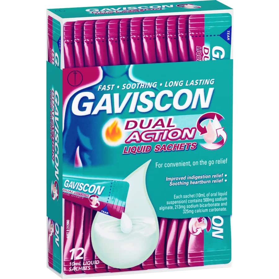 Gaviscon Dual Action Heartburn & Indigestion Relief 10ml Liquid Sachets 12pack