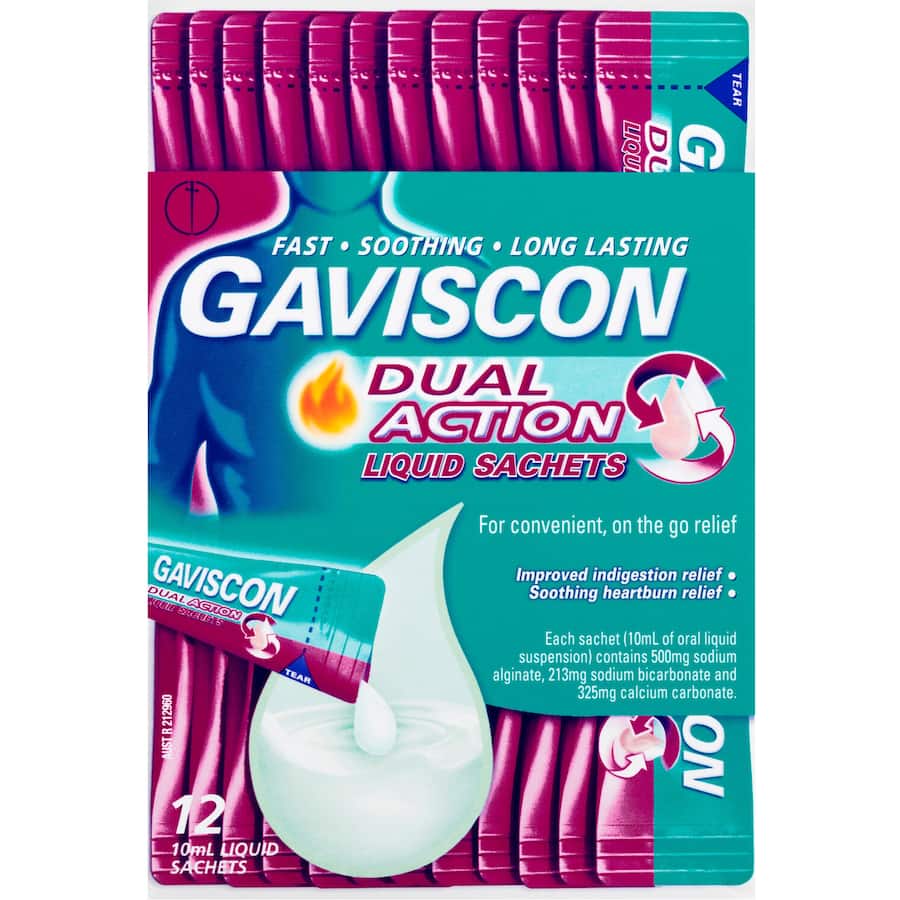 Gaviscon Dual Action Heartburn & Indigestion Relief 10ml Liquid Sachets 12pack