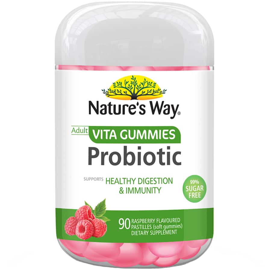 Natures Way Adults Vita Gummies Probiotic Raspberry Flavour Pastilles 90pack