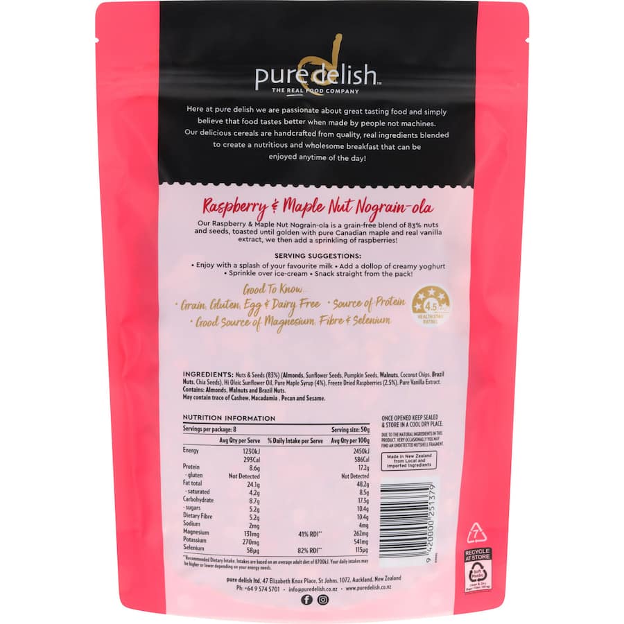 Pure Delish Muesli Raspberry & Maple Nograin-ola 400g