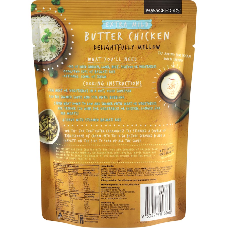 Passage To India Simmer Sauce Extra Mild Butter Chicken Pouch 375g
