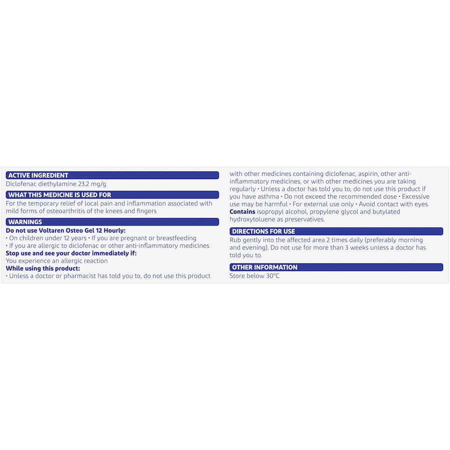 Voltaren Osteo Gel 12 Hourly Long Lasting Gel Tube 100g