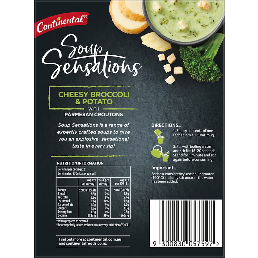Continental Sensations Instant Soup Cheesy Broccoli & Potato 56g 2pack