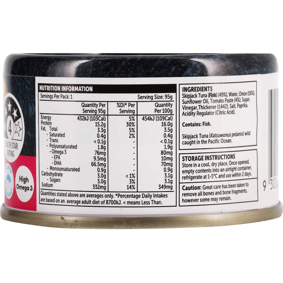 Woolworths Tuna Tomato & Onion Tear tab can 95g