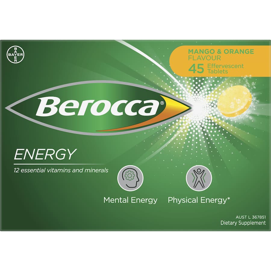 Berocca Performance Effervescent Energy Vitamin C Mango & Orange Pack 45 tabLets