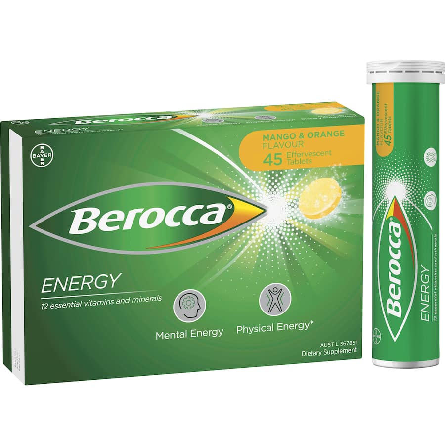 Berocca Performance Effervescent Energy Vitamin C Mango & Orange Pack 45 tabLets