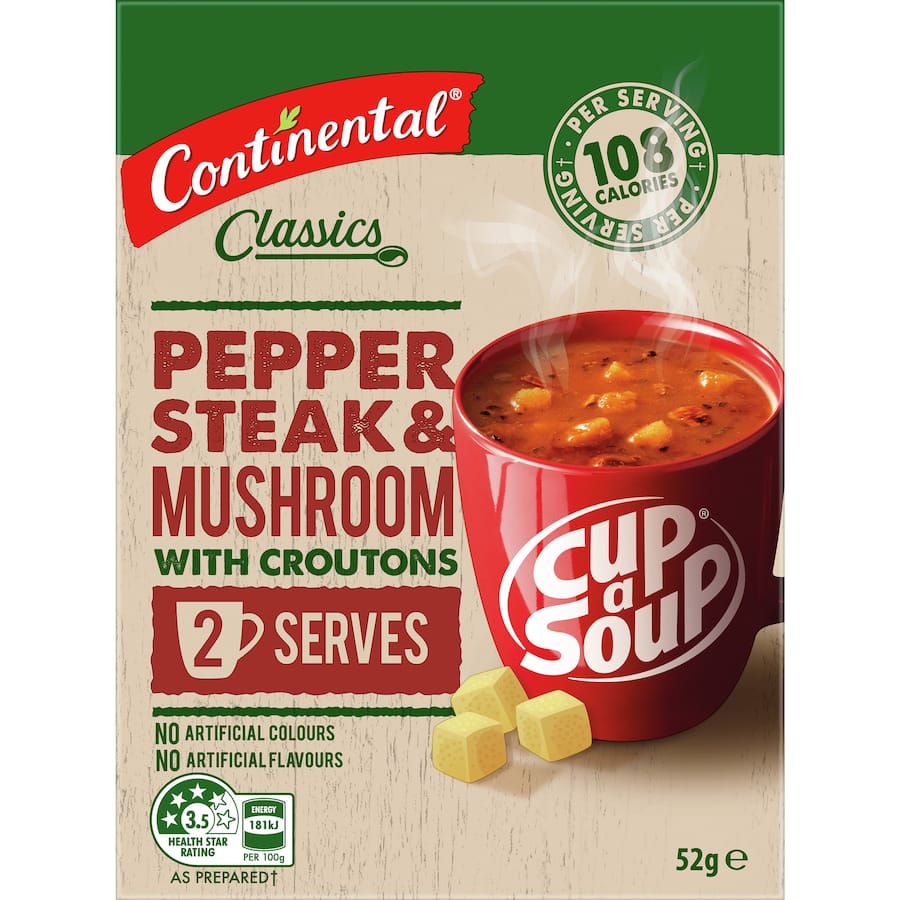 Continental Cup A Soup Instant Soup Pepper Steak & Mushroom 52g 2pack