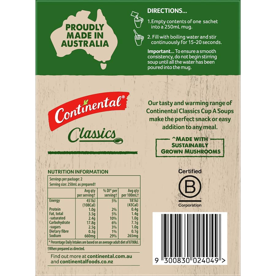 Continental Cup A Soup Instant Soup Pepper Steak & Mushroom 52g 2pack