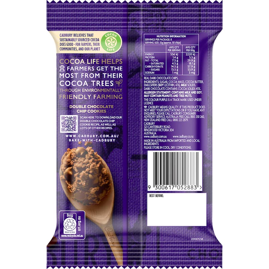 Cadbury Baking Chocolate Chips Dark 200g