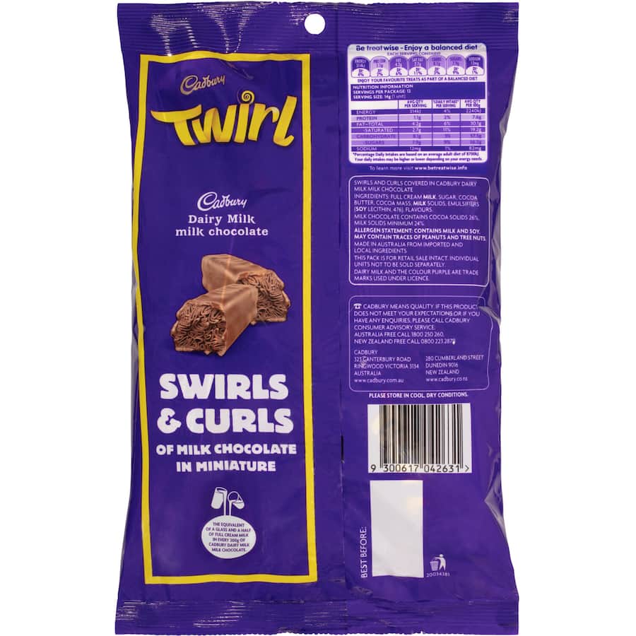 Cadbury Chocolate Sharepack Twirl 168g bag 12pack
