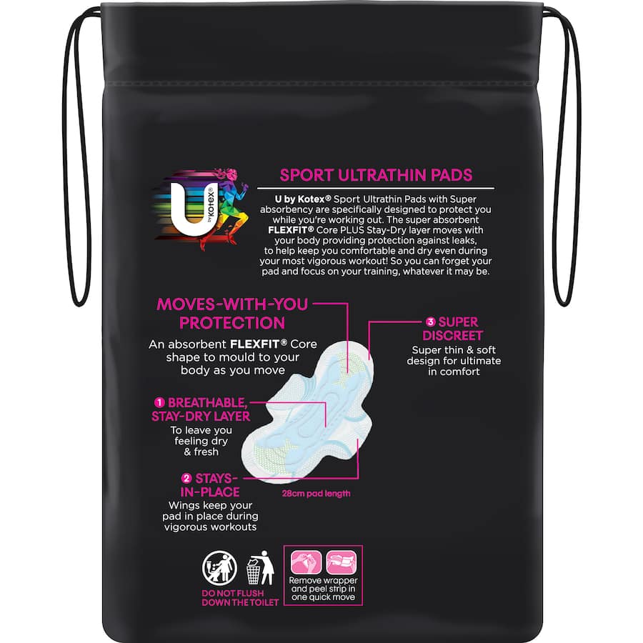 U By Kotex Sport Pads Super With Wings 10pack