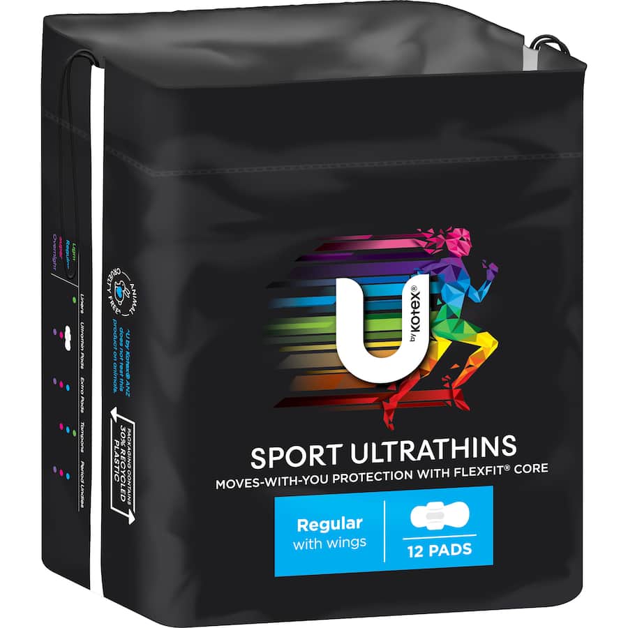 U By Kotex Ultrathins Sport Pads Regular With Wings 12pack