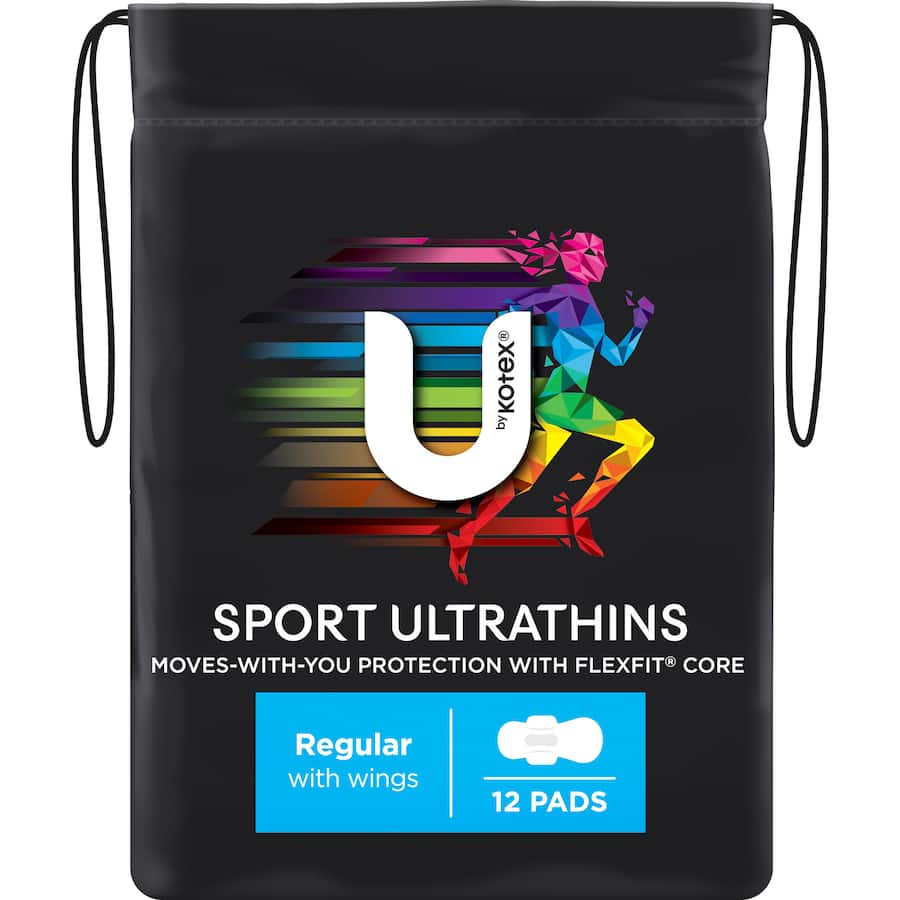U By Kotex Ultrathins Sport Pads Regular With Wings 12pack