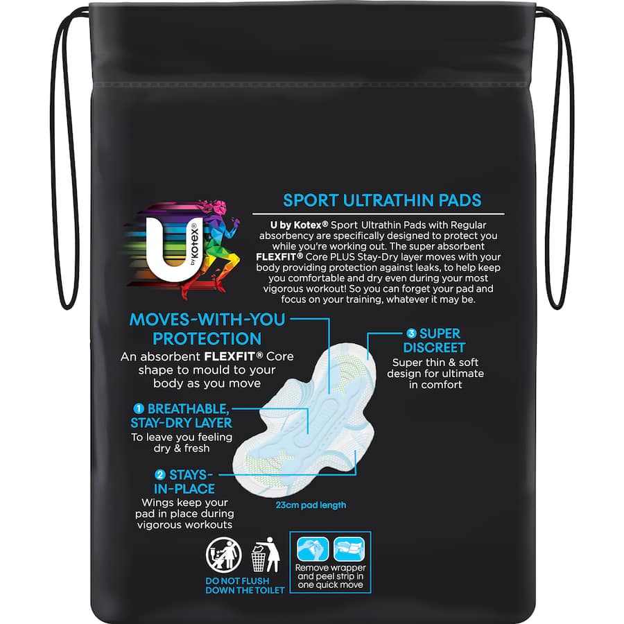 U By Kotex Ultrathins Sport Pads Regular With Wings 12pack