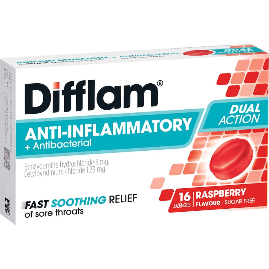 Difflam Anti-inflammatory Sore Throat Raspberry Lozenges 16pack