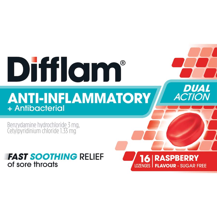 Difflam Anti-inflammatory Sore Throat Raspberry Lozenges 16pack