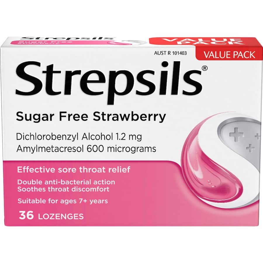 Strepsils Sugar Free Cough Throat Lozenges Strawberry 36pack