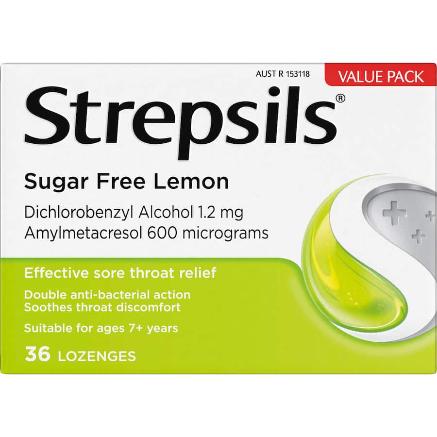 Strepsils Sugar Free Cough Throat Lozenges Lemon 36pack