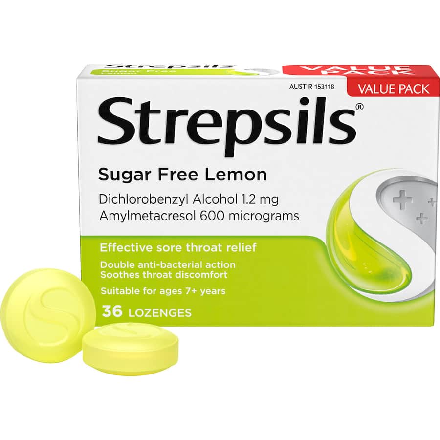 Strepsils Sugar Free Cough Throat Lozenges Lemon 36pack